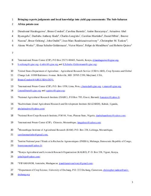 Bringing experts judgments and local knowledge into yield gap assessments: The Sub-Saharan Africa potato case