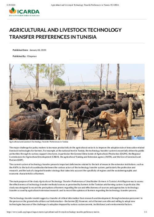 Agricultural and Livestock Technology Transfer Preferences in Tunisia
