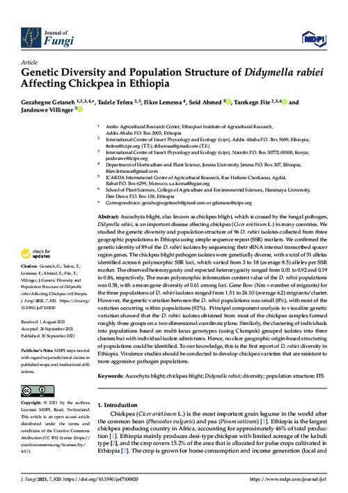 Genetic Diversity and Population Structure of Didymella rabiei Affecting Chickpea in Ethiopia