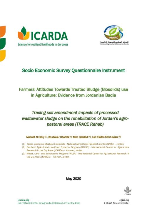 Socio Economic Survey Questionnaire Instrument - Farmers' Attitudes Towards Treated Sludge (Biosolids) use in Agriculture: Evidence from Jordanian Badia