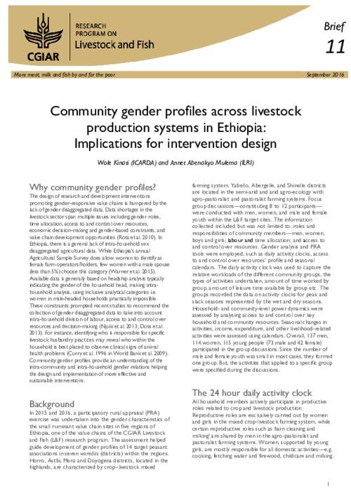 Community gender profiles across livestock production systems in Ethiopia: Implications for intervention design