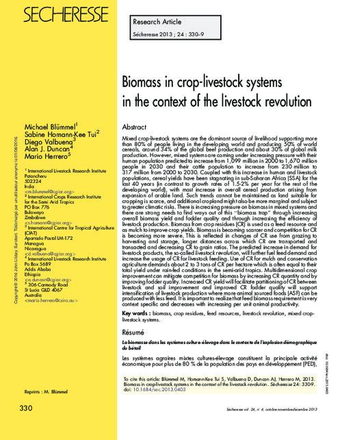 Biomass in crop-livestock systems in the context of the livestock revolution