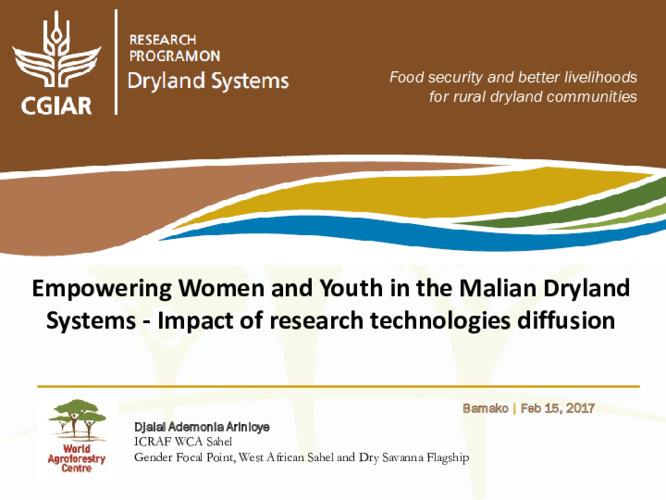 Empowering Women and Youth in the Malian Dryland Systems - Impact of research technologies diffusion