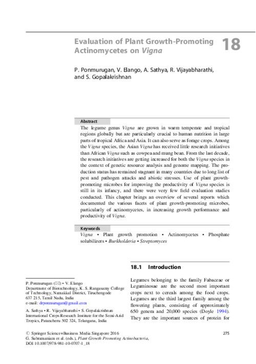 Evaluation of Plant Growth Promoting Actinomycetes on Vigna