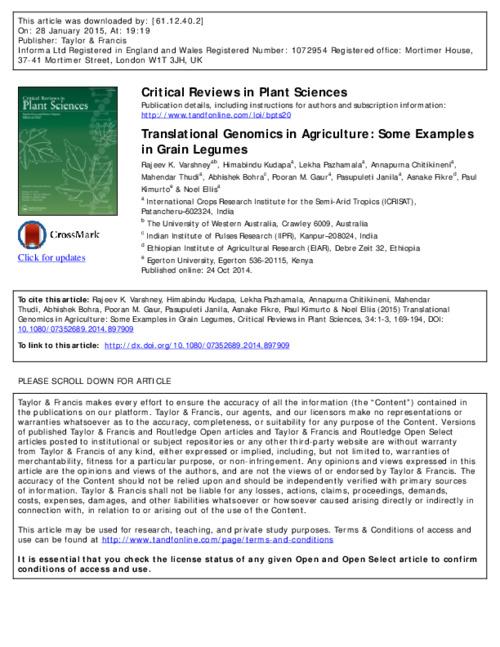 Translational Genomics in Agriculture: Some Examples in Grain Legumes