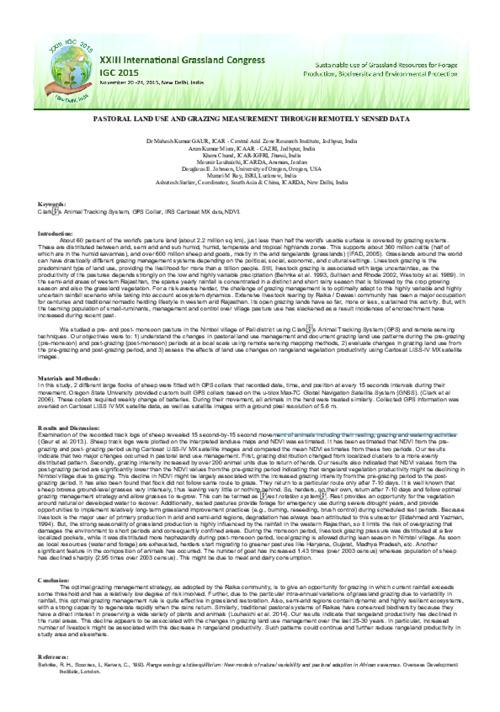 Pastoral Land Use and Grazing Measurement through Remotely Sensed Data