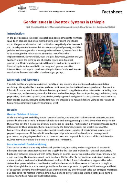 Gender Issues in Livestock Systems in Ethiopia