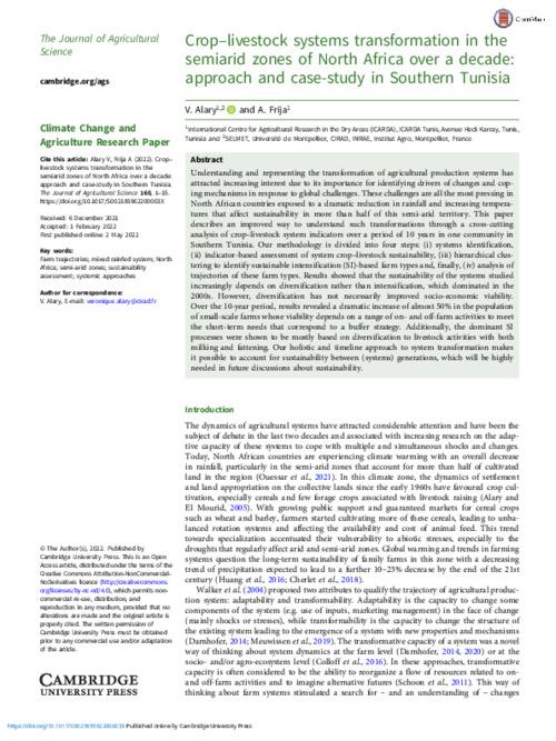 Crop–livestock systems transformation in the semiarid zones of North Africa over a decade: approach and case-study in Southern Tunisia