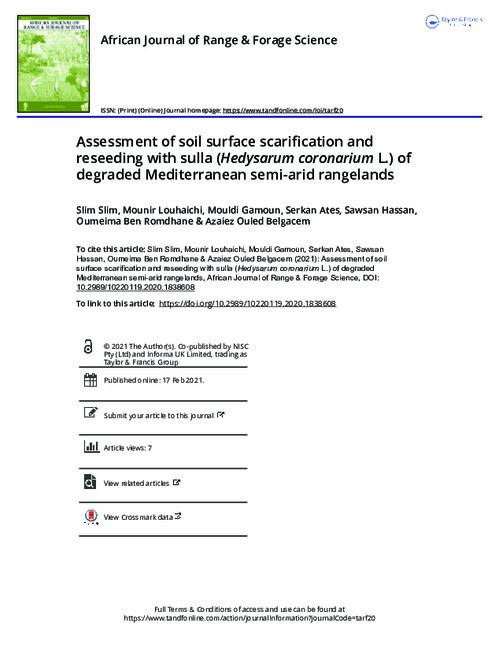 Assessment of soil surface scarification and reseeding with sulla (Hedysarum coronarium L.) of degraded Mediterranean semi-arid rangelands