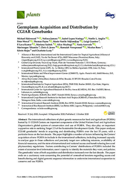 Germplasm Acquisition and Distribution by CGIAR Genebanks
