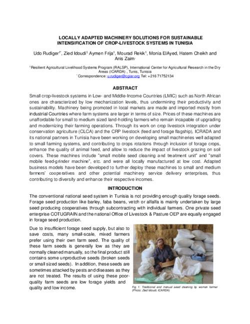 Locally Adapted Machinery Solutions For Sustainable Intensification Of Crop-livestock Systems In Tunisia