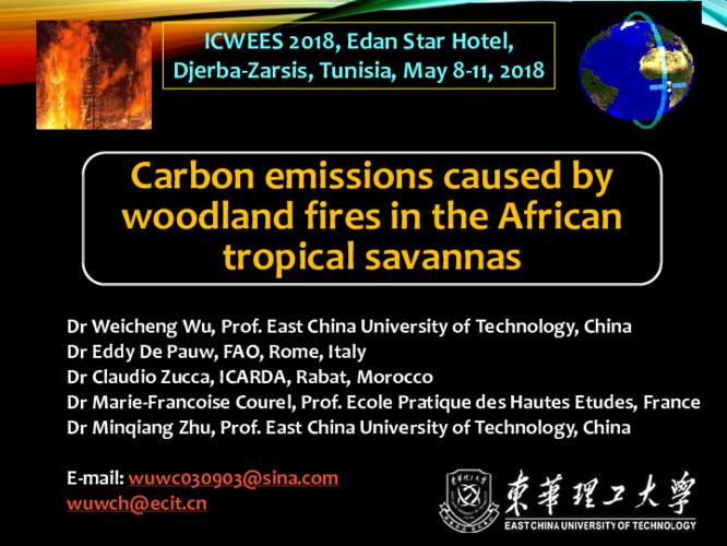 Carbon emissions caused by woodland fires in the African tropical savannas