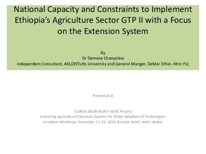 National Capacity and Constraints to Implement Ethiopia’s Agriculture Sector GTP II with a Focus on the Extension System