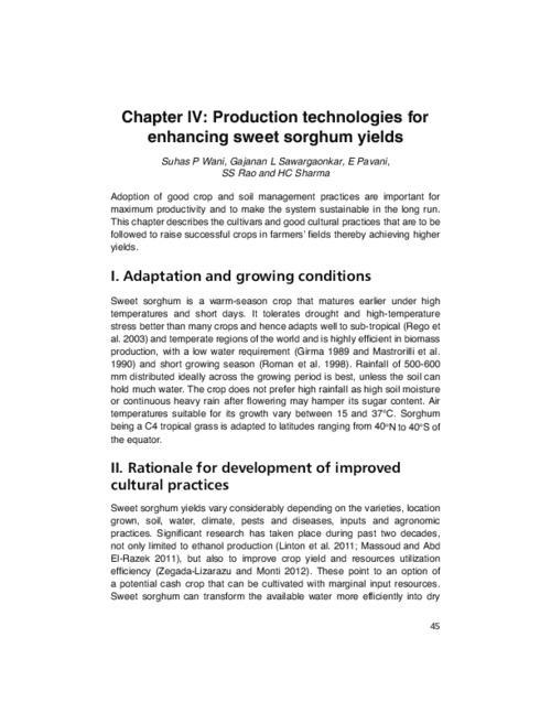 Production technologies for enhancing sweet sorghum yields