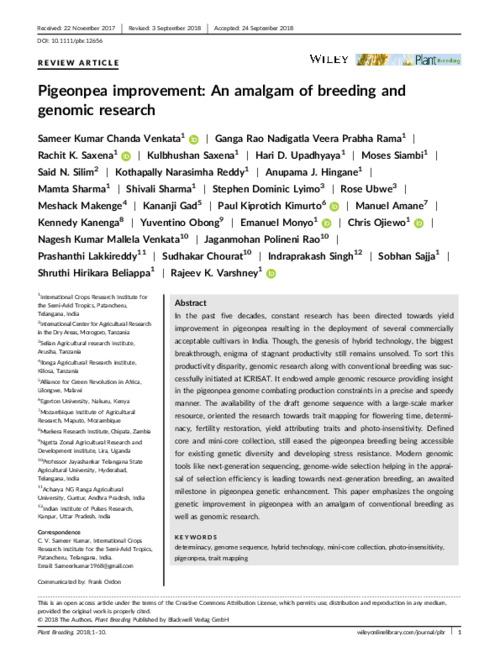 Pigeonpea improvement: An amalgam of breeding and genomic research