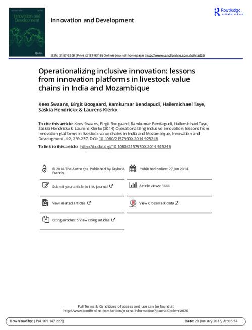 Operationalizing inclusive innovation: Lessons from innovation platforms in livestock value chains in India and Mozambique