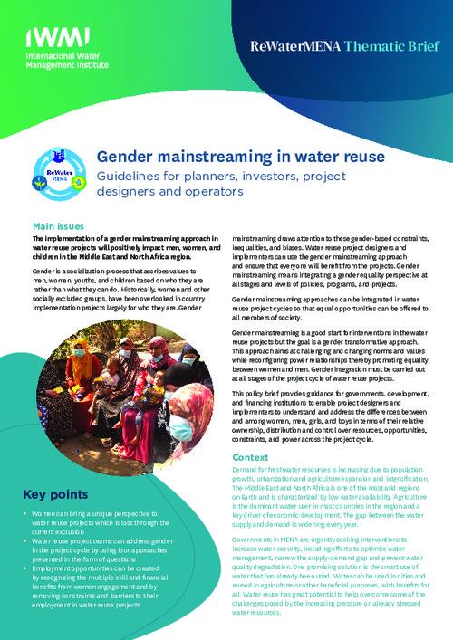 Gender mainstreaming in water reuse: Guidelines for planners, investors, project designers and operators