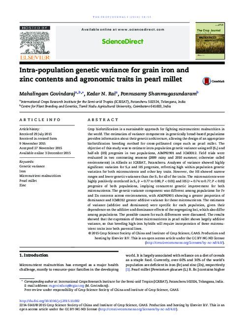 Intra-population genetic variance for grain iron and zinc contents and agronomic traits in pearl millet