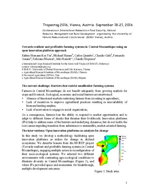 Towards resilient and profitable farming systems in Central Mozambique using an open innovation platform approach