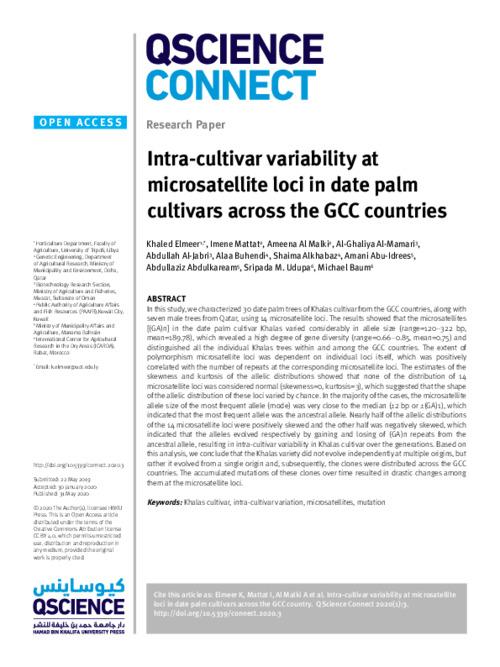 Intra-cultivar variability at microsatellite loci in date palm cultivars across the GCC countries