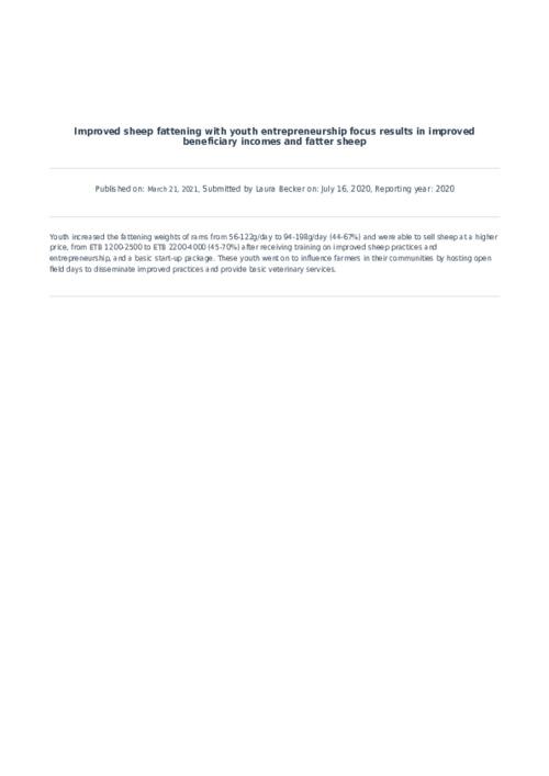 Improved sheep fattening with youth entrepreneurship focus results in improved beneficiary incomes and fatter sheep