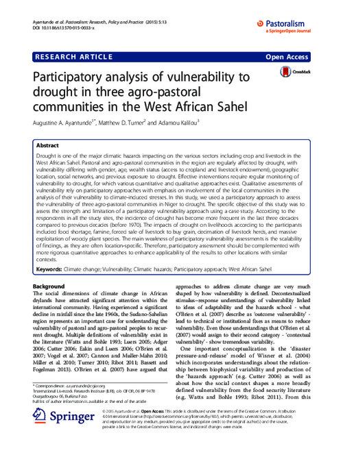 Participatory analysis of vulnerability to drought in three agro-pastoral communities in the West African Sahel