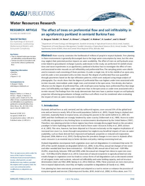 The effect of trees on preferential flow and soil infiltrability in an agroforestry parkland in semiarid Burkina Faso