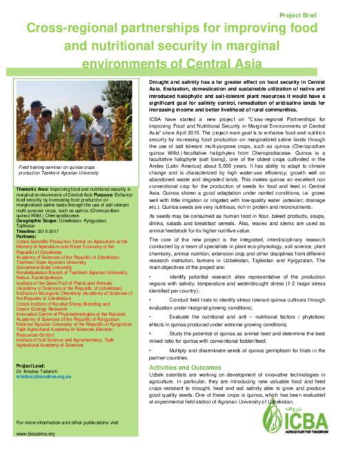 Cross-regional partnerships for improving food and nutritional security in marginal environments of Central Asia