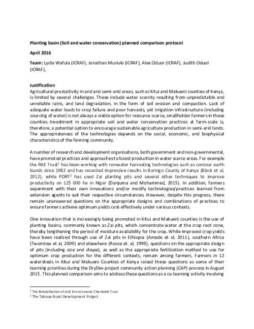 Planting basin (Soil and water conservation) planned comparison protocol