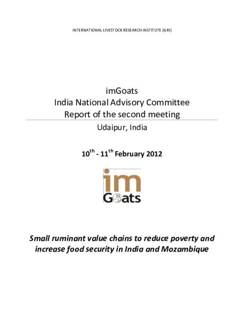 Report of the second meeting of the imGoats India National Advisory Committee, 10-11 February 2012