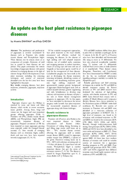 An update on the host plant resistance to pigeonpea diseases