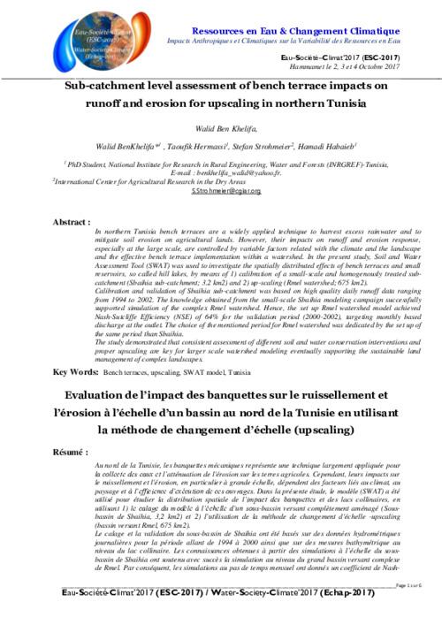 Sub-catchment level assessment of bench terrace impacts on runoff and erosion for upscaling in northern Tunisia