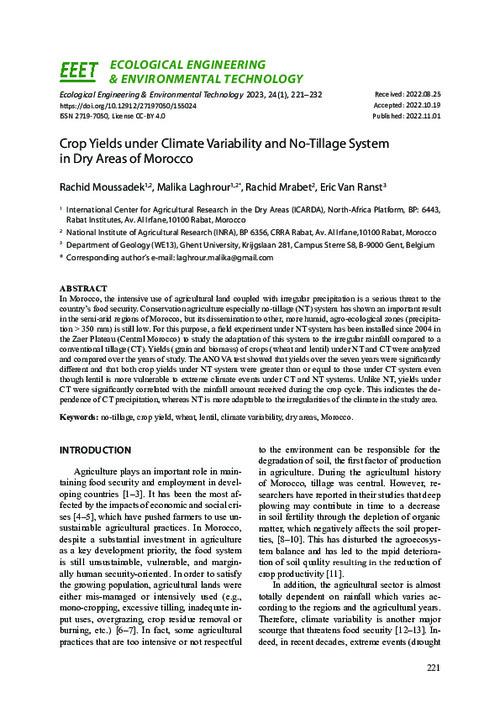 Crop Yields under Climate Variability and No-Tillage System in Dry Areas of Morocco
