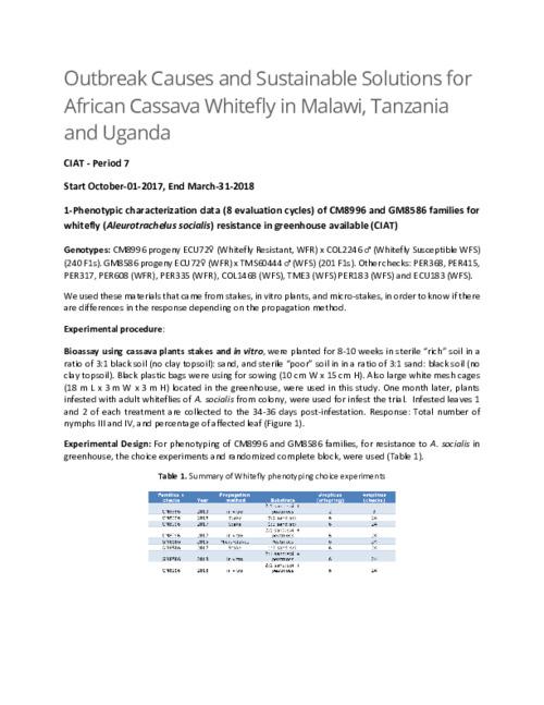 2018 Technical Report - African cassava whitefly: outbreak causes and sustainable solutions