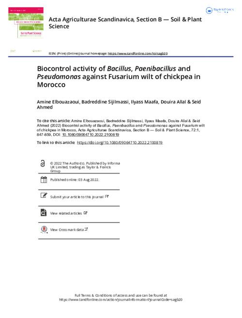 Biocontrol activity of Bacillus, Paenibacillus and Pseudomonas against Fusarium wilt of chickpea in Morocco