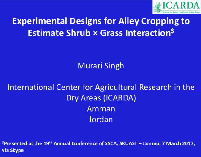 Experimental Designs for Alley Cropping to Estimate Shrub × Grass Interaction