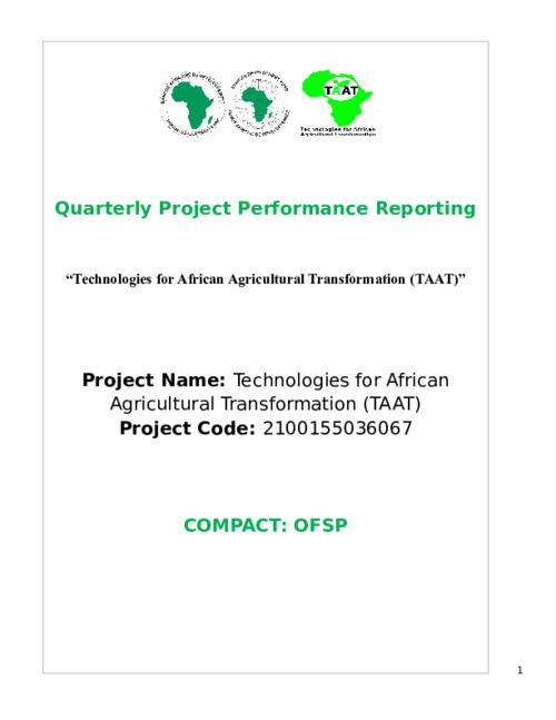 2019 First Quarter Technical Report - TAAT - Technologies for African Agricultural Transformation