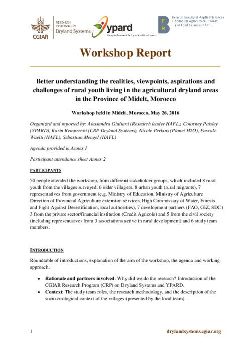 Better understanding the realities, viewpoints, aspirations and challenges of rural youth living in the agricultural dryland areas in the Province of Midelt, Morocco