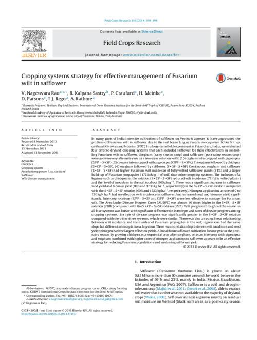 Cropping systems strategy for effective management of Fusariumwilt in safflower