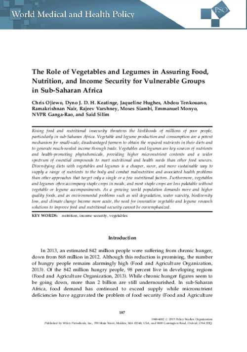 The Role of Vegetables and Legumes in Assuring Food, Nutrition, and Income Security for Vulnerable Groups in Sub-Saharan Africa