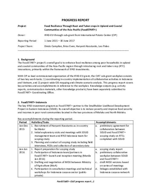 2015 - 2017 Technical Report - Food Resilience Through Root and Tuber crops in Upland and Coastal Communities of the Asia-Pacific