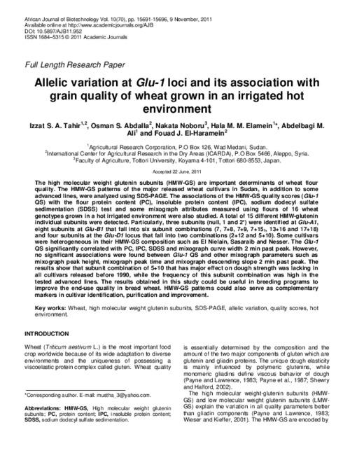 Allelic variation at Glu-1 loci and its association with grain quality of wheat grown in an irrigated hot environment