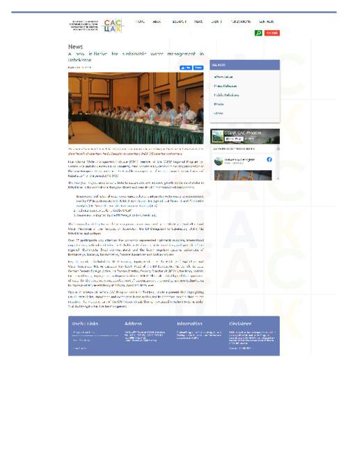 CAC e- Newsletter June, 2016: A New Initiative for Sustainable Water Management in Uzbekistan