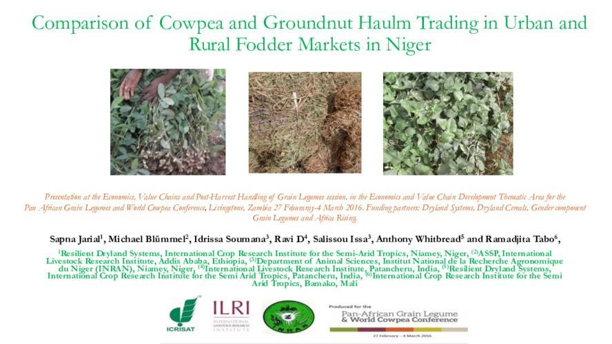 Comparison of cowpea and groundnut haulm trading in urban and rural fodder markets in Niger