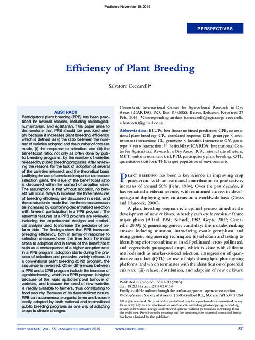 Efficiency of Plant Breeding