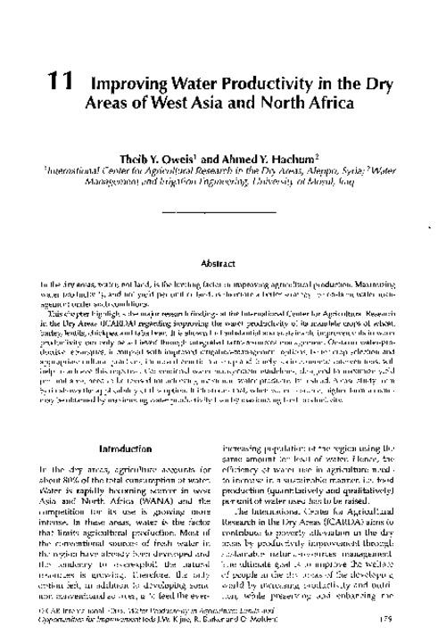 Improving Water Productivity in the Dry Areas of West Asia and North Africa