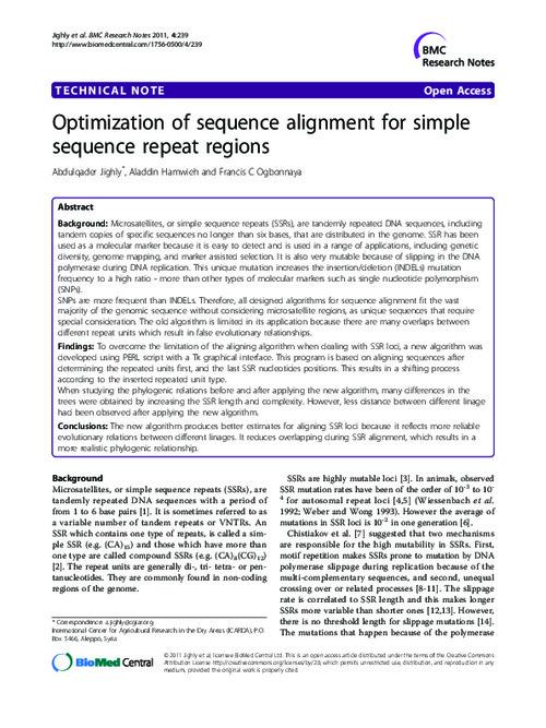 Optimization of sequence alignment for simple sequence repeat regions