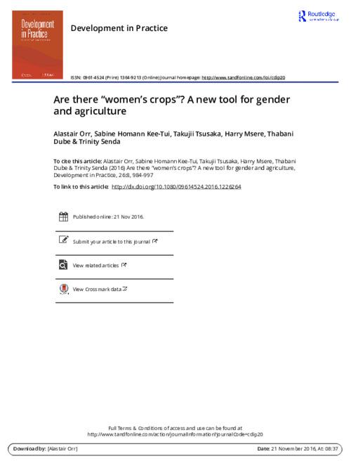Are there “women’s crops”? A new tool for gender and agriculture