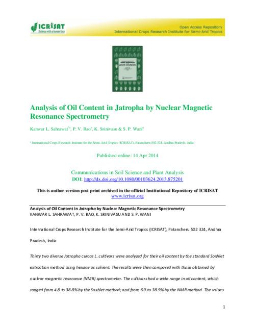 Analysis of Oil Content in Jatropha by Nuclear Magnetic Resonance Spectrometry