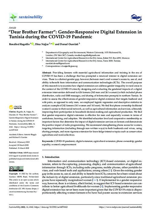 “Dear brother farmer”: Gender, agriculture and digital extension in rural Tunisia during the COVID-19 pandemic